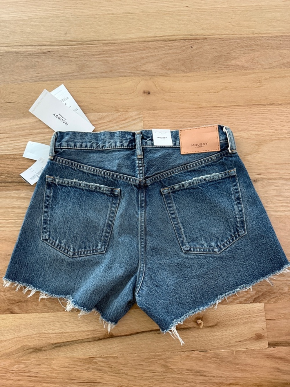 Moussy Dark Blue Frayed Hem Denim Shorts for Women - Picture 5 of 6